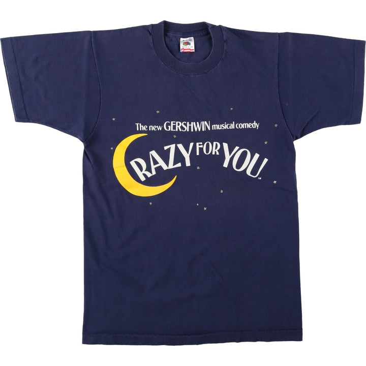 90'S Fruit of the Loom printed T-shirt, made in the USA, men's size M, vintage cotton navy blue type Vintage Second Hand