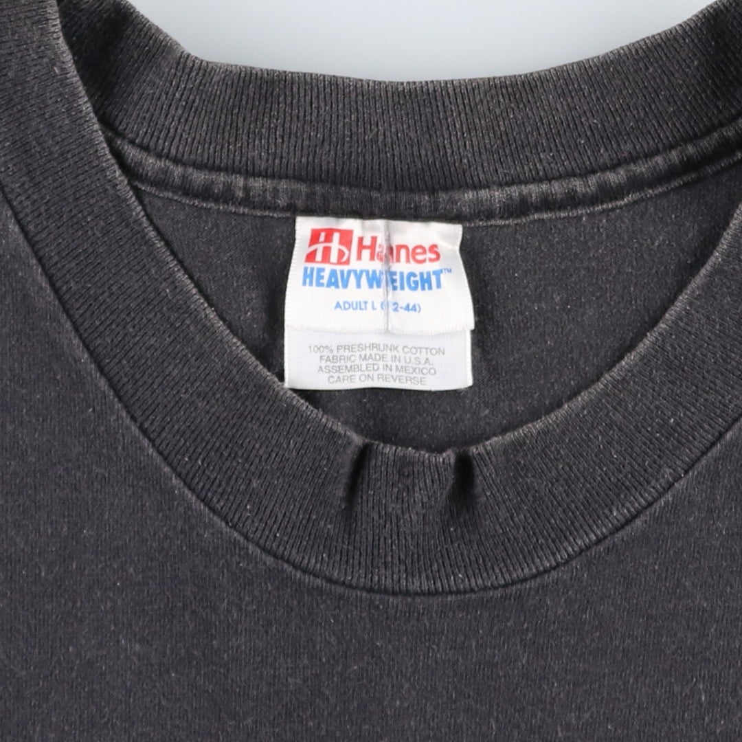 Hanes Heavyweight Printed T-Shirt, Made in USA, Men's Size L (Equivalent), Vintage cotton Charcoal Vintage Second Hand