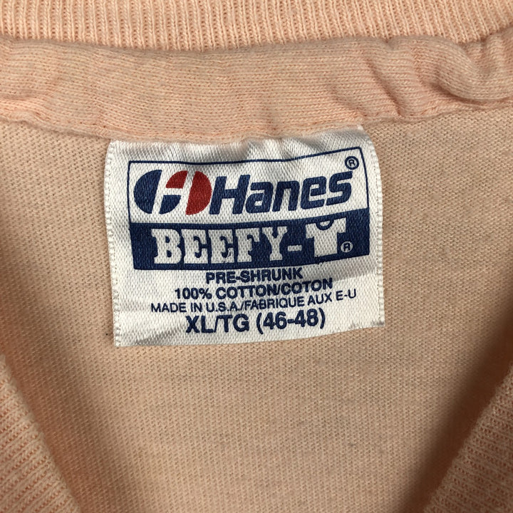 Vintage 80'S Hanes BEEFY-T Blue Tag Printed T-Shirt Made in USA Men's XL cotton pink type Vintage Second Hand