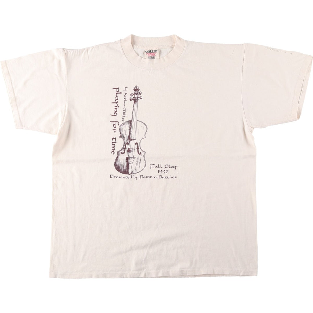 90'S ONEITA POWER-T Printed T-shirt Made in USA Men's XL Vintage cotton white type Vintage Second Hand