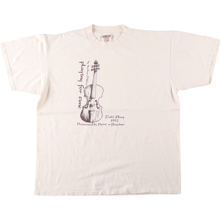 90'S ONEITA POWER-T Printed T-shirt Made in USA Men's XL Vintage cotton white type Vintage Second Hand