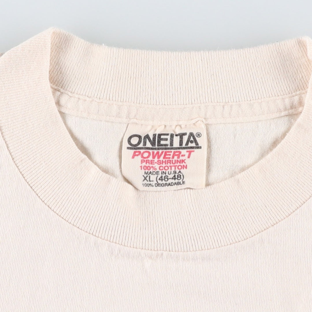 90'S ONEITA POWER-T Printed T-shirt Made in USA Men's XL Vintage cotton white type Vintage Second Hand