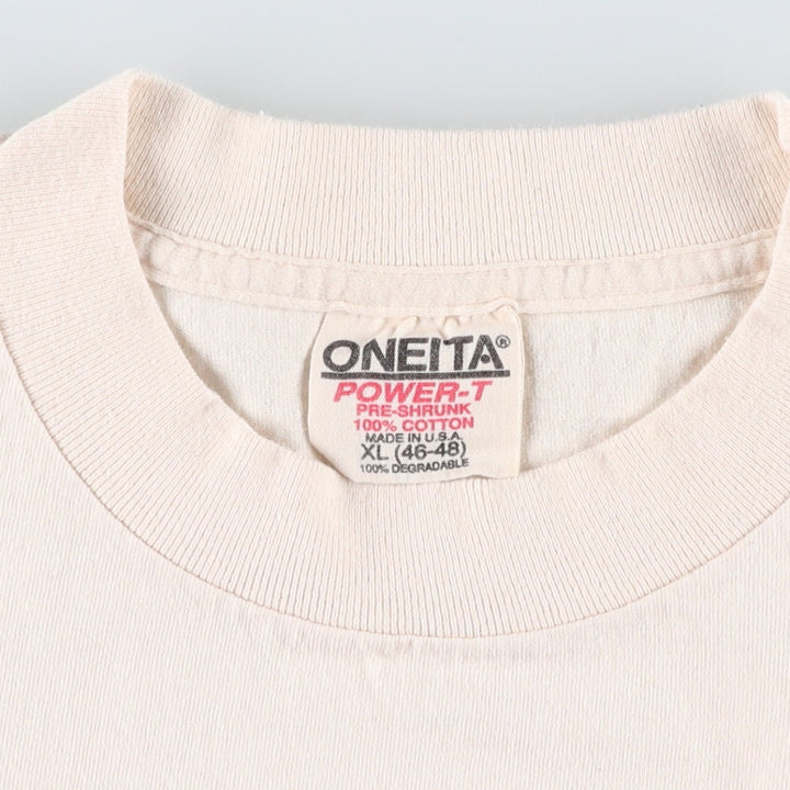90'S ONEITA POWER-T Printed T-shirt Made in USA Men's XL Vintage cotton white type Vintage Second Hand