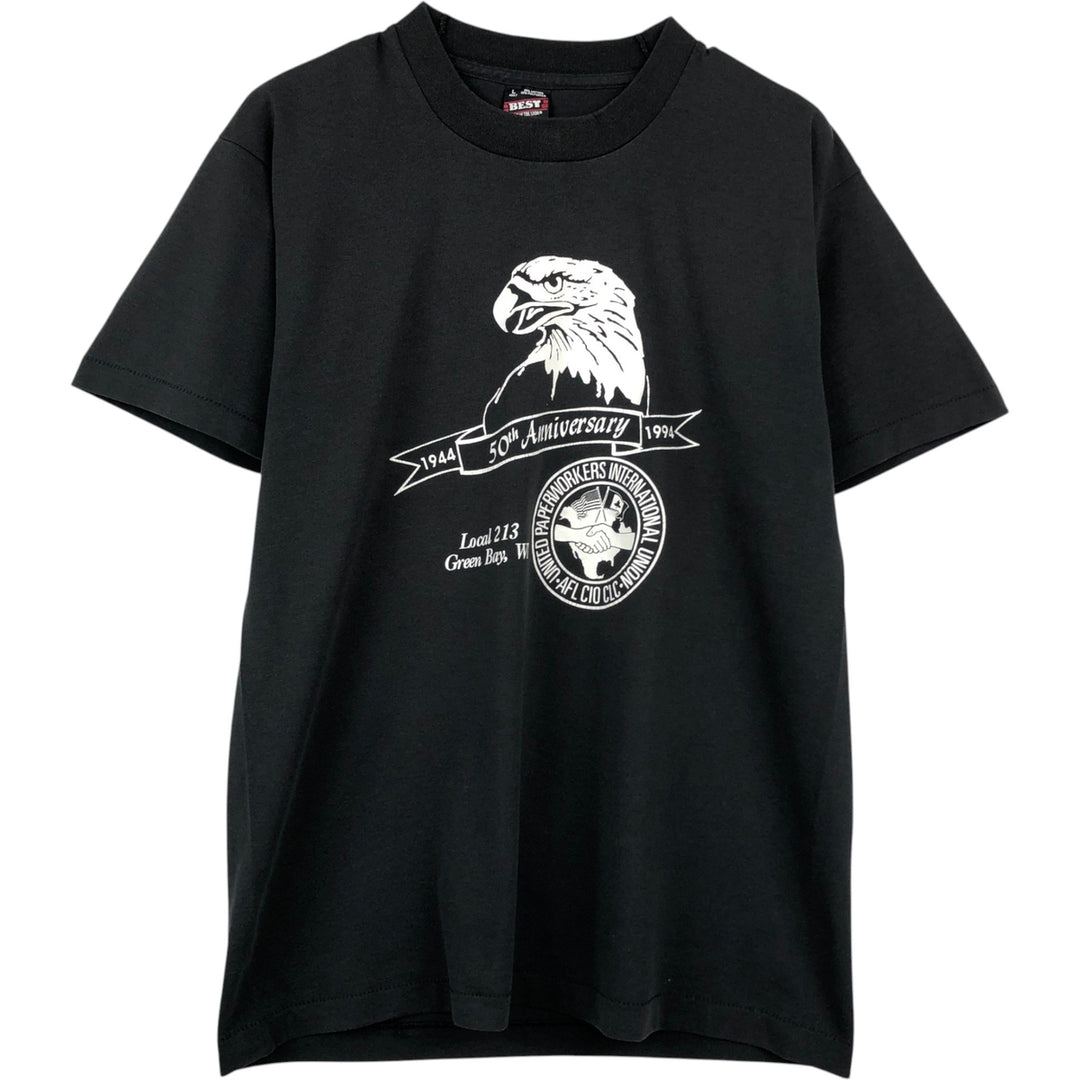 90'S Fruit of the Loom Best Eagle Pattern Print T-Shirt, Made in USA, Men's Size L (approx.), Vintage cotton black type Vintage Second Hand