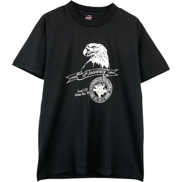 90'S Fruit of the Loom Best Eagle Pattern Print T-Shirt, Made in USA, Men's Size L (approx.), Vintage cotton black type Vintage Second Hand
