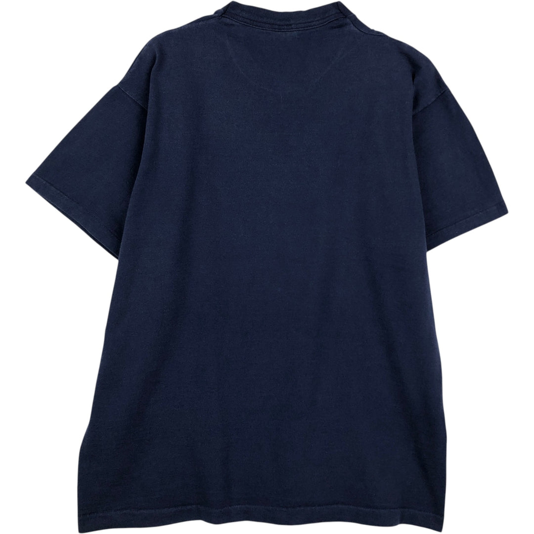 90'S Fruit of the Loom Heavy Cotton Print T-Shirt, Made in Canada, Men's XL equivalent, Vintage cotton navy blue type Vintage Second Hand