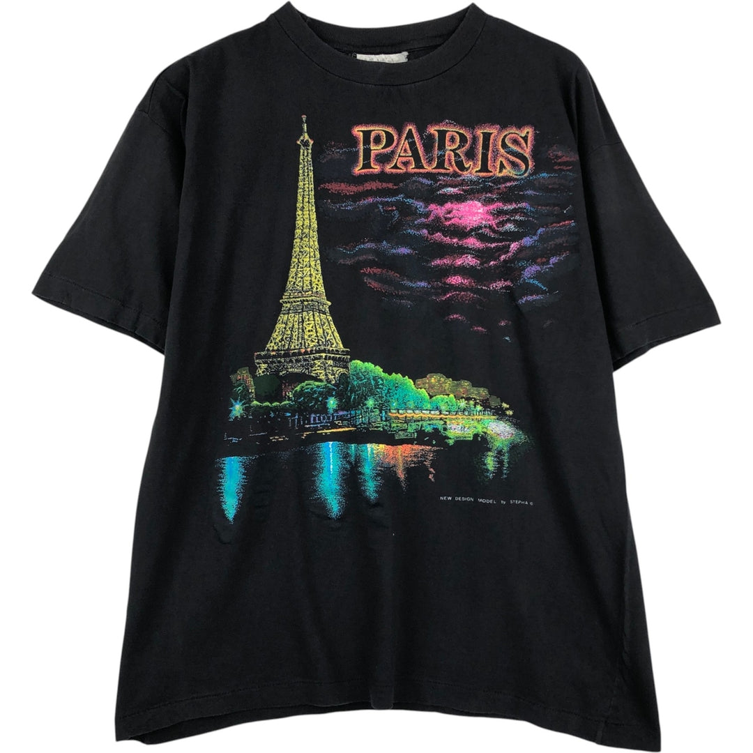 Printed T-shirt, men's size XL cotton black type Vintage Second Hand