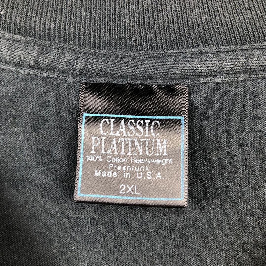 CLASSIC PLATINUM Printed T-Shirt, Made in USA, Men's XXL equivalent, Double-sided print cotton black type Vintage Second Hand