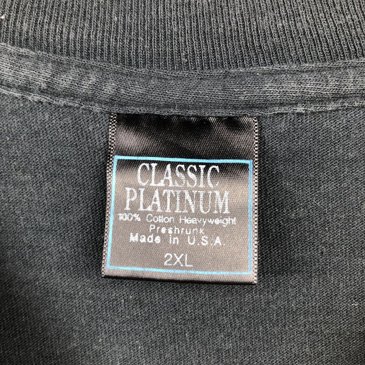 CLASSIC PLATINUM Printed T-Shirt, Made in USA, Men's XXL equivalent, Double-sided print cotton black type Vintage Second Hand
