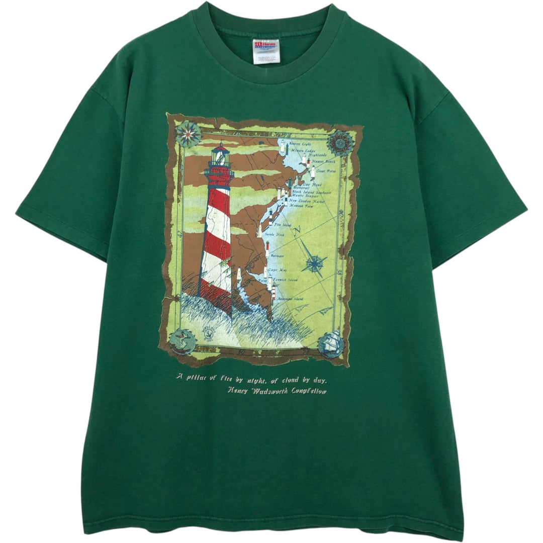 90'S Hanes Heavyweight Printed T-shirt Made in USA Men's XL Vintage cotton green type Vintage Second Hand