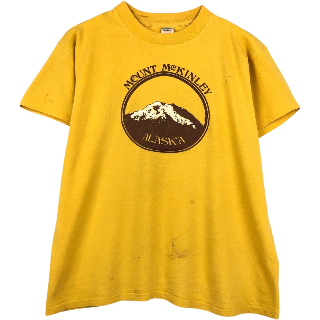 80'S Collegiate Pacific Print T-Shirt, Made in USA, Men's XL equivalent, Vintage cotton yellow type Vintage Second Hand