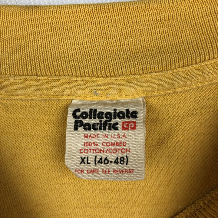 80'S Collegiate Pacific Print T-Shirt, Made in USA, Men's XL equivalent, Vintage cotton yellow type Vintage Second Hand