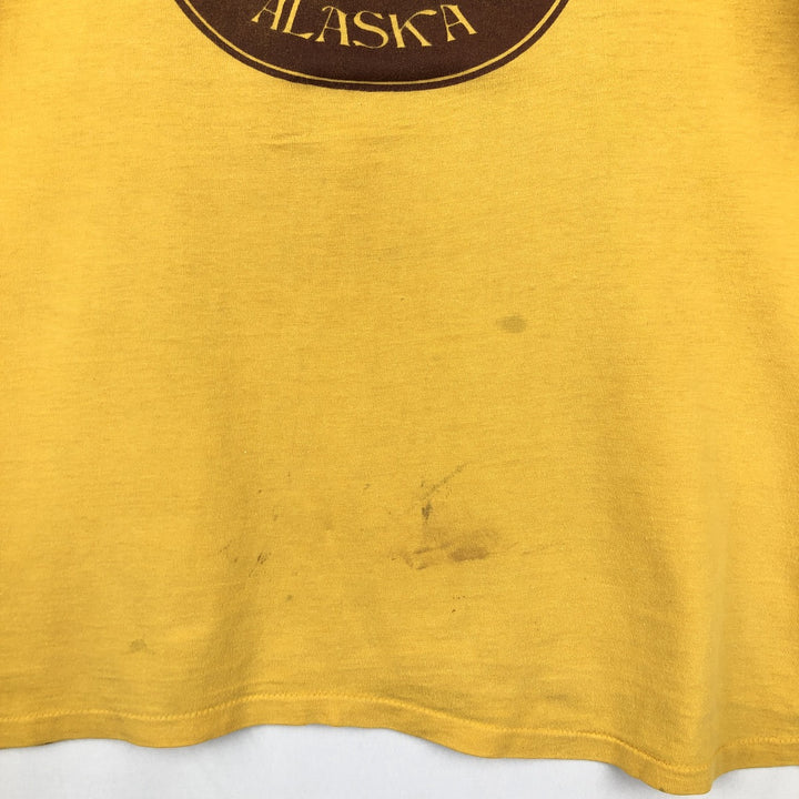 80'S Collegiate Pacific Print T-Shirt, Made in USA, Men's XL equivalent, Vintage cotton yellow type Vintage Second Hand