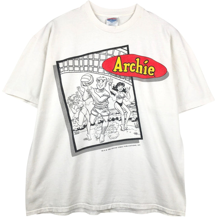 90'S Hanes Heavyweight Printed T-shirt Made in USA Men's XL Vintage cotton white type Vintage Second Hand