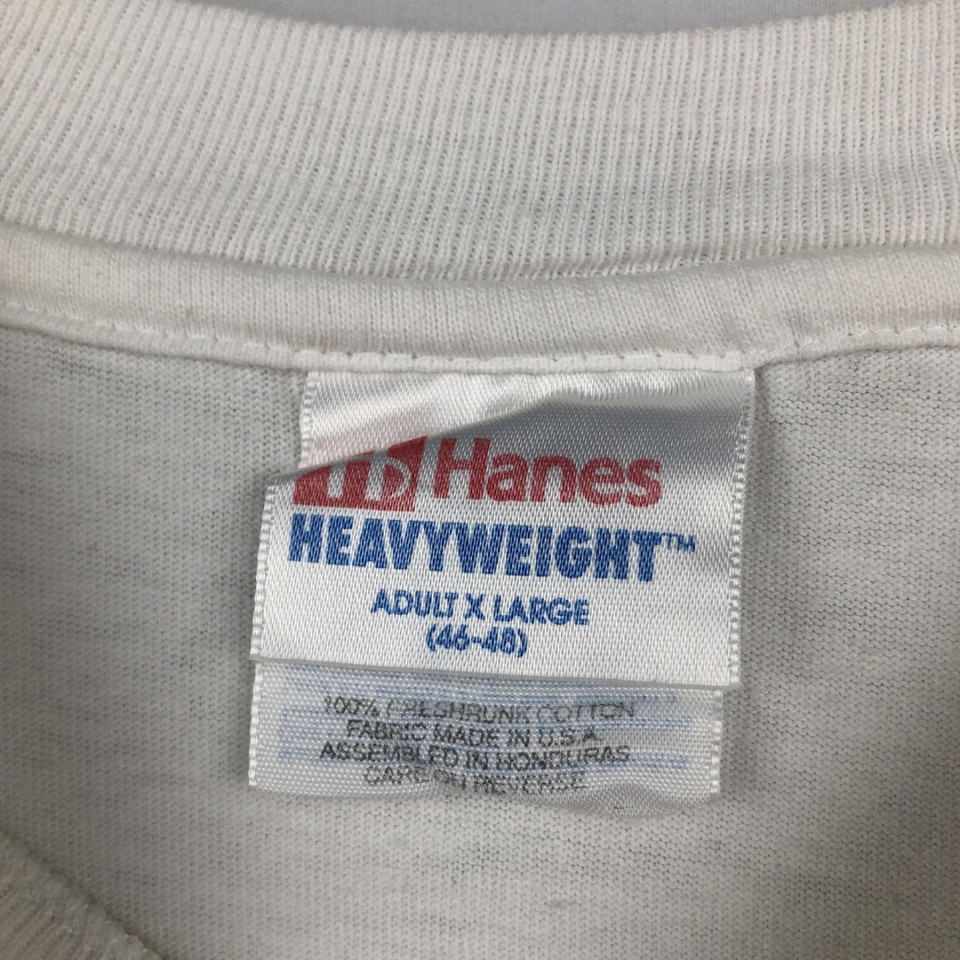 90'S Hanes Heavyweight Printed T-shirt Made in USA Men's XL Vintage cotton white type Vintage Second Hand