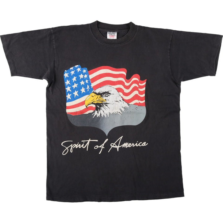 90'S ONEITA POWER-T Eagle Pattern Stars and Stripes Print T-Shirt, Made in USA, Men's XL equivalent, Vintage cotton Charcoal Vintage Second Hand