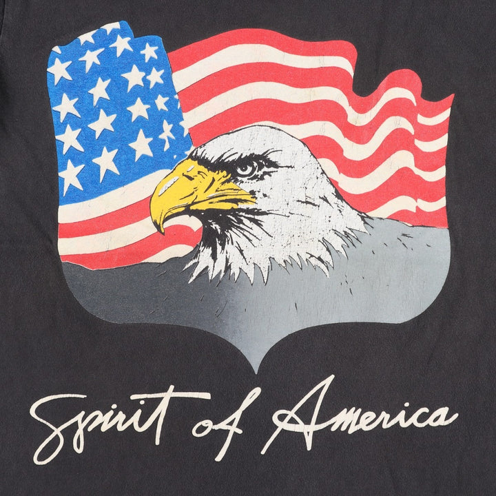 90'S ONEITA POWER-T Eagle Pattern Stars and Stripes Print T-Shirt, Made in USA, Men's XL equivalent, Vintage cotton Charcoal Vintage Second Hand