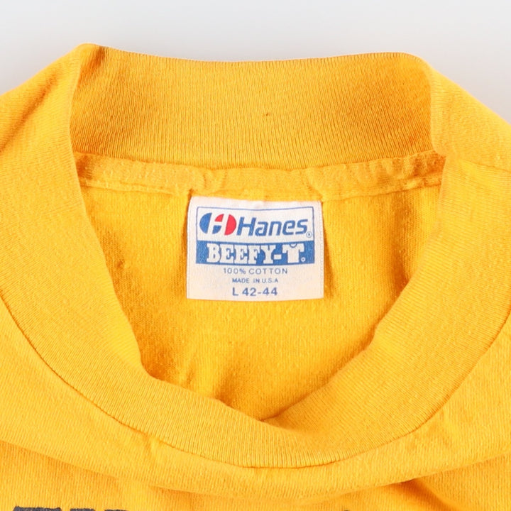 Vintage 1980'S Hanes BEEFY-T Printed T-Shirt, Made in USA, Men's Size Large cotton yellow type Vintage Second Hand
