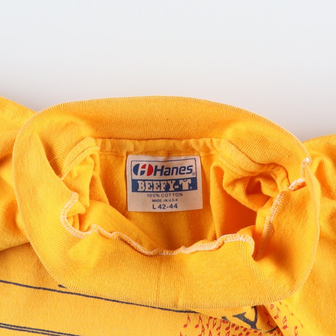Vintage 1980'S Hanes BEEFY-T Printed T-Shirt, Made in USA, Men's Size Large cotton yellow type Vintage Second Hand