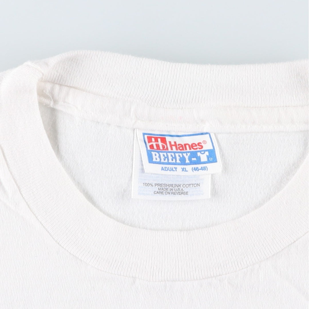 90'S Hanes BEEFY-T Printed T-shirt Made in USA Men's XL Vintage cotton white type Vintage Second Hand