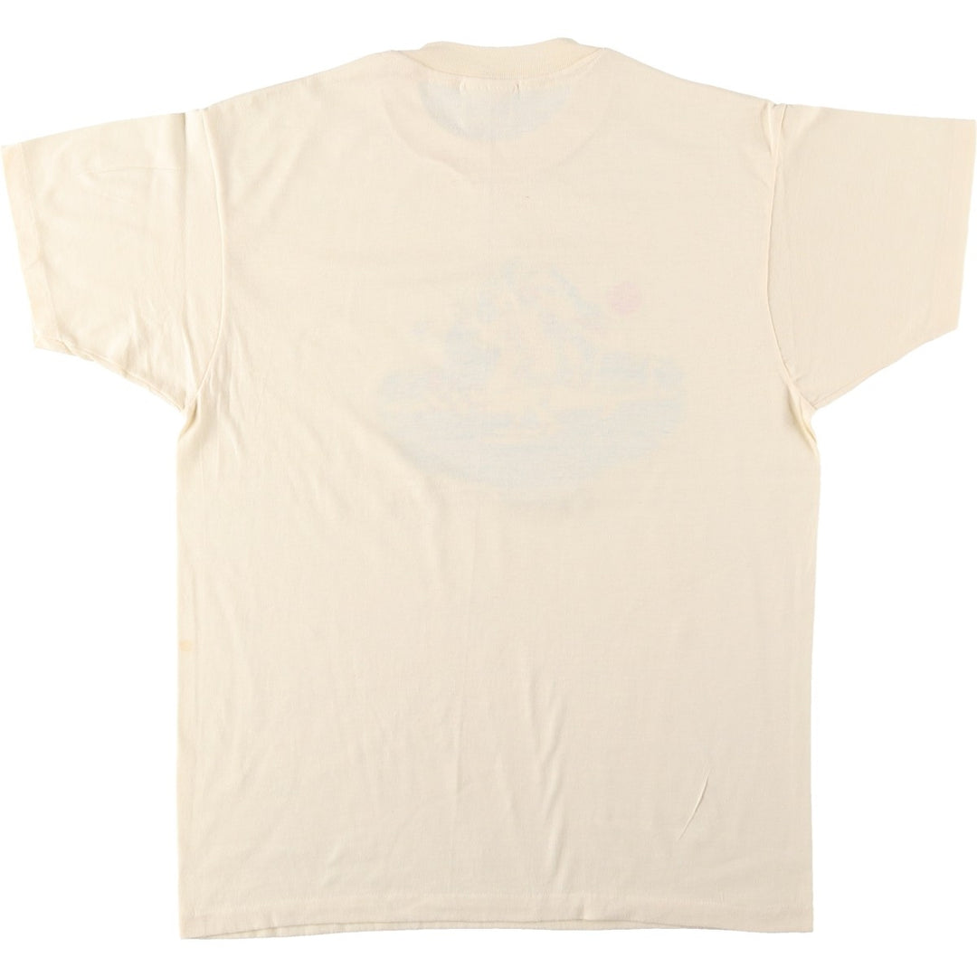Hanes Fifty-Fifty Blue Tag Printed T-Shirt, Made in USA, Men's Size L (approx.) cotton unbleached Vintage Second Hand