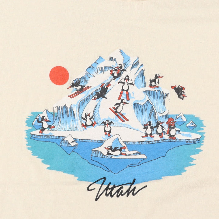 Hanes Fifty-Fifty Blue Tag Printed T-Shirt, Made in USA, Men's Size L (approx.) cotton unbleached Vintage Second Hand