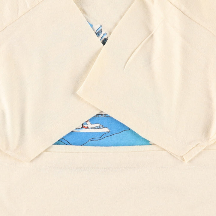Hanes Fifty-Fifty Blue Tag Printed T-Shirt, Made in USA, Men's Size L (approx.) cotton unbleached Vintage Second Hand