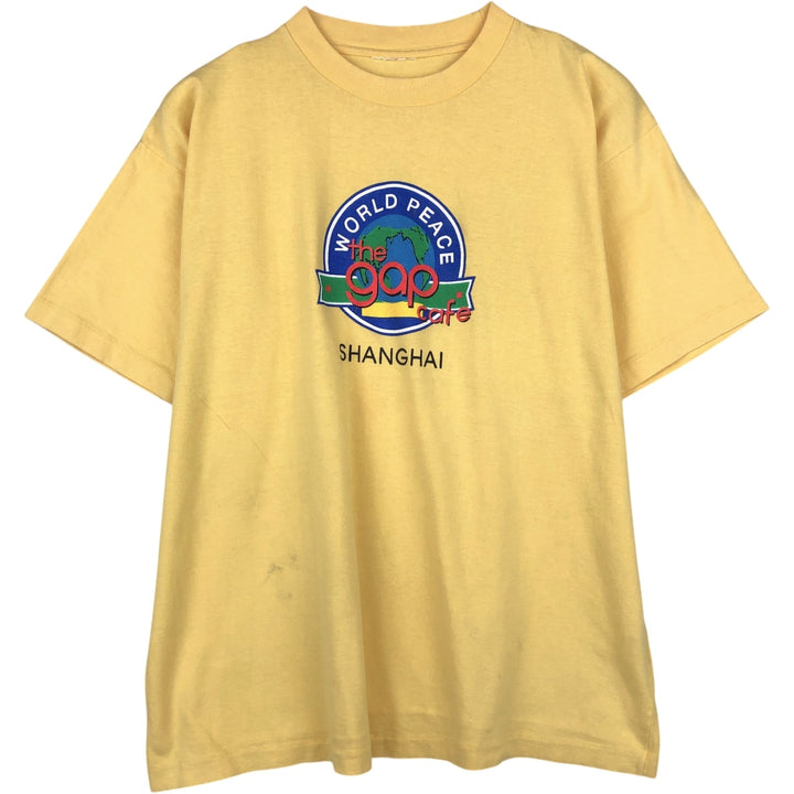 90'S style printed T-shirt, men's size XL. cotton yellow type Vintage Second Hand