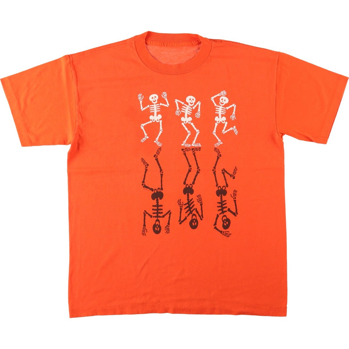 Skull Pattern Printed T-shirt Men's XL size unclear orange type Vintage Second Hand