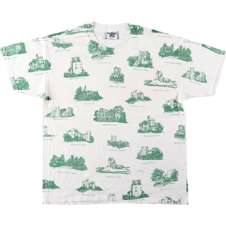Lee All-Over Print T-Shirt, Made in USA, Men's Size L (Equivalent), Vintage cotton white type Vintage Second Hand