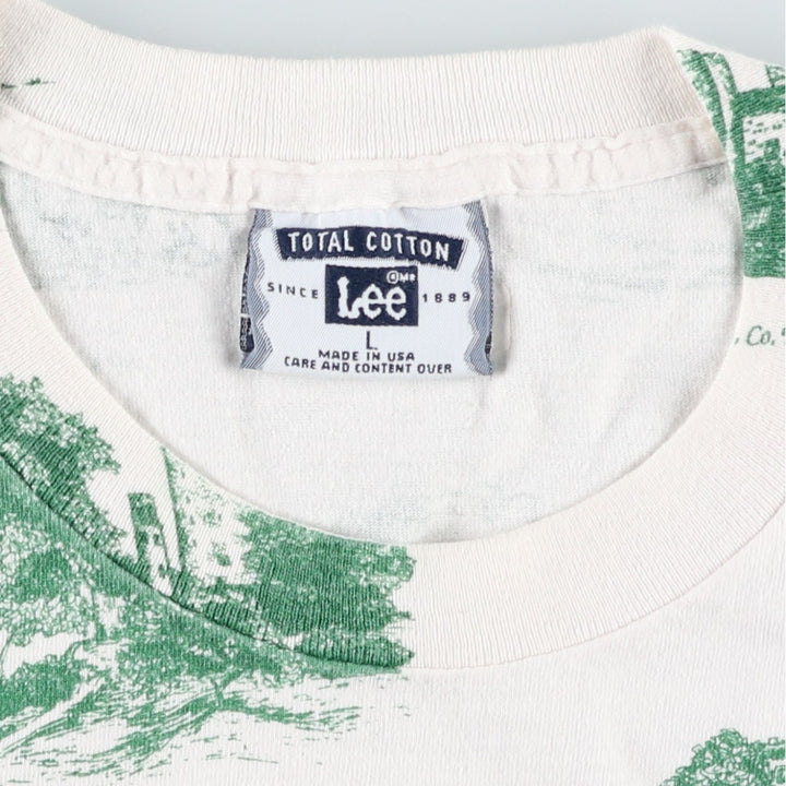 Lee All-Over Print T-Shirt, Made in USA, Men's Size L (Equivalent), Vintage cotton white type Vintage Second Hand