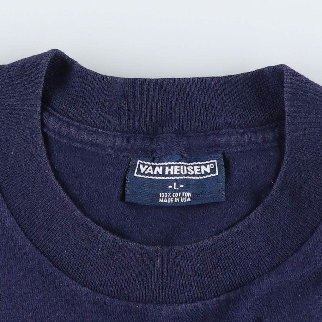 Van Heusen printed T-shirt, made in the USA, men's size L. cotton navy blue type Vintage Second Hand