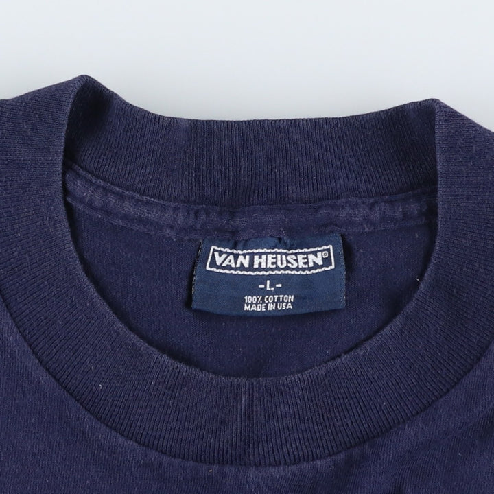 Van Heusen printed T-shirt, made in the USA, men's size L. cotton navy blue type Vintage Second Hand