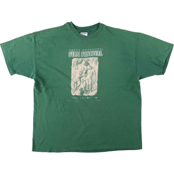 Hanes BEEFY-T Printed T-Shirt, Made in USA, Men's Size XL cotton green type Vintage Second Hand