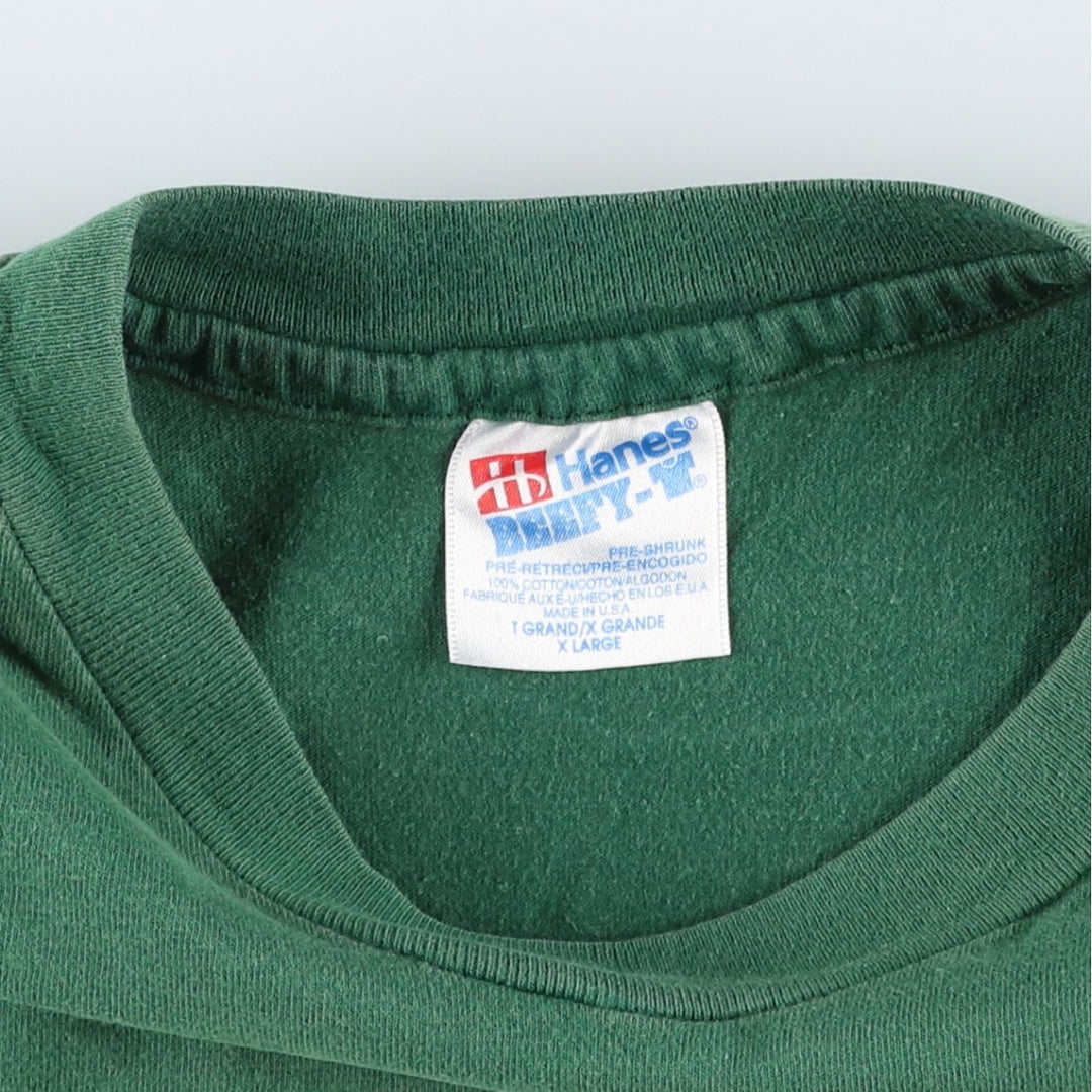 Hanes BEEFY-T Printed T-Shirt, Made in USA, Men's Size XL cotton green type Vintage Second Hand