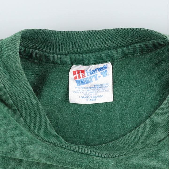 Hanes BEEFY-T Printed T-Shirt, Made in USA, Men's Size XL cotton green type Vintage Second Hand