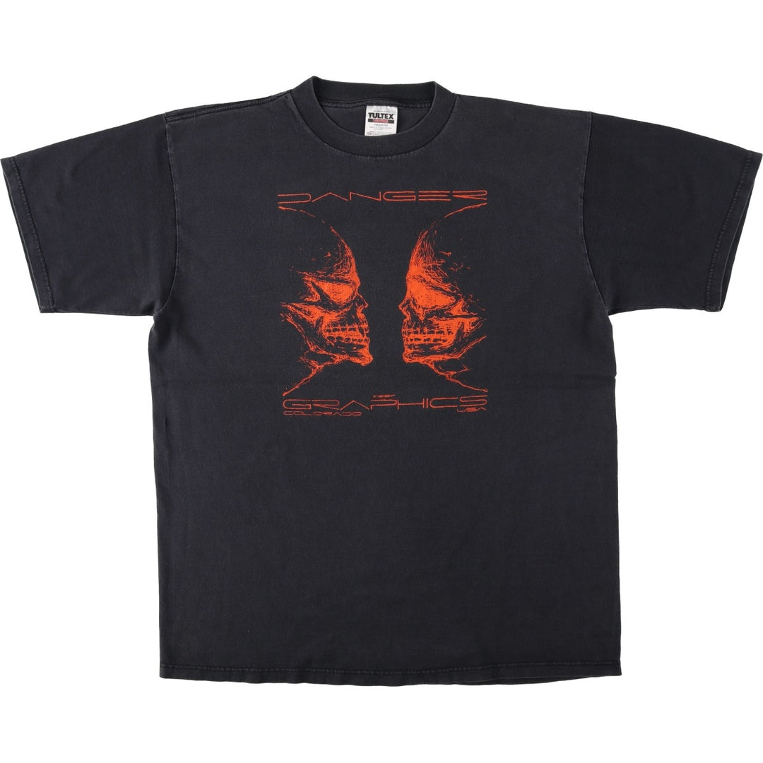 2000'S TULTEX Skull Pattern Print T-Shirt, Men's Size XL (approx.) cotton black type Vintage Second Hand