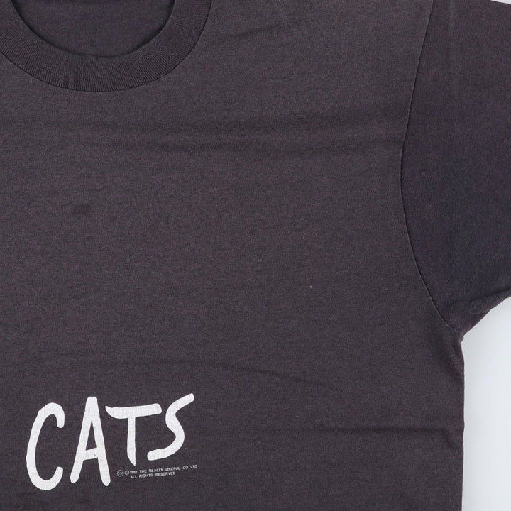 80'S Screen Stars Cats print T-shirt, Made in USA, Men's XL equivalent, Vintage cotton black type Vintage Second Hand