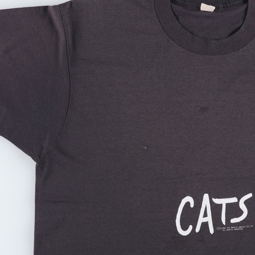 80'S Screen Stars Cats print T-shirt, Made in USA, Men's XL equivalent, Vintage cotton black type Vintage Second Hand