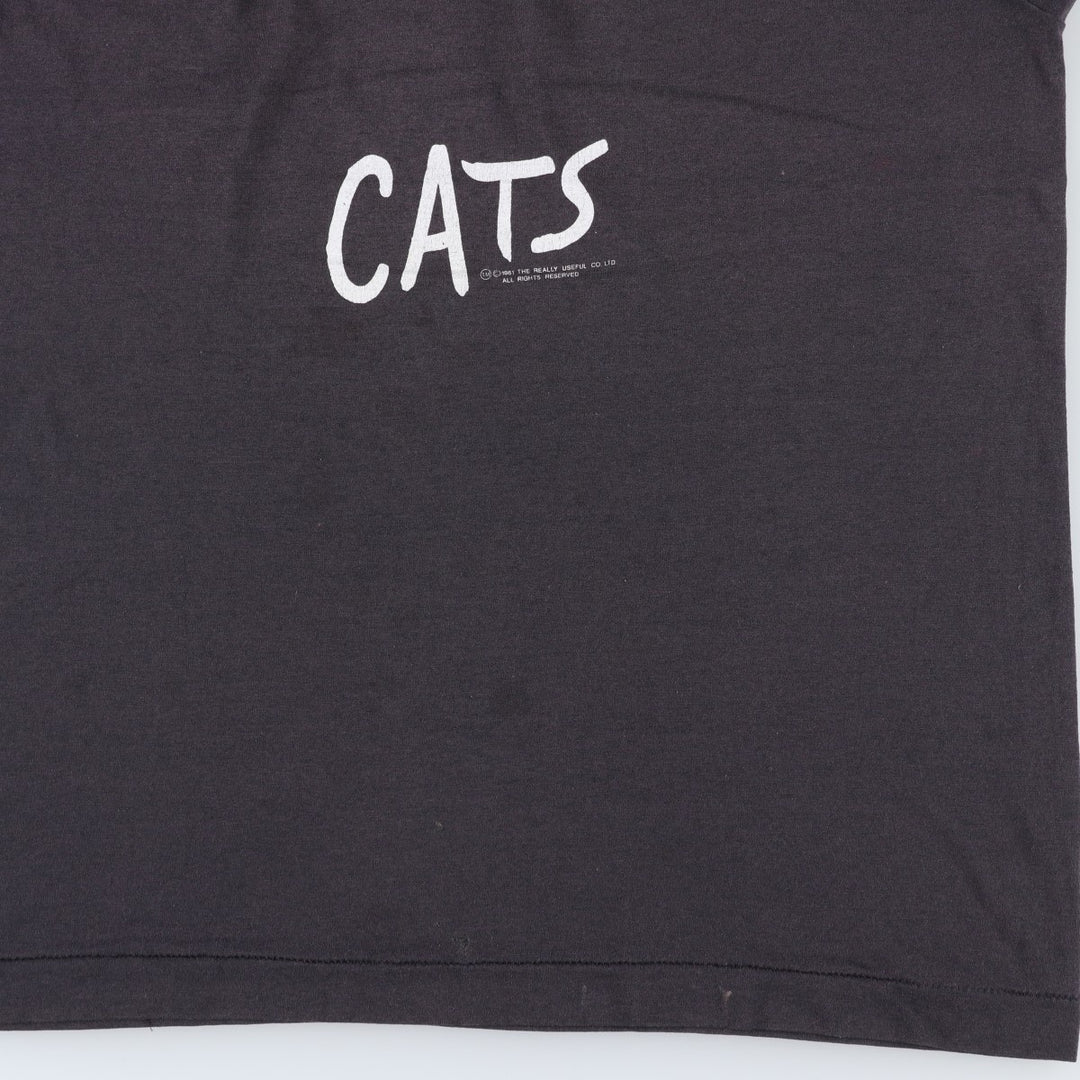 80'S Screen Stars Cats print T-shirt, Made in USA, Men's XL equivalent, Vintage cotton black type Vintage Second Hand