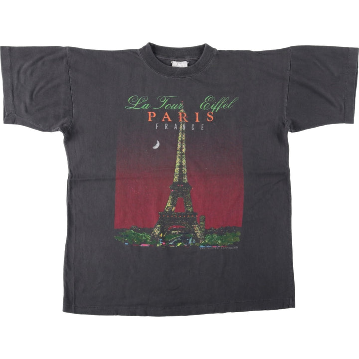Printed T-shirt, men's size L cotton Charcoal Vintage Second Hand