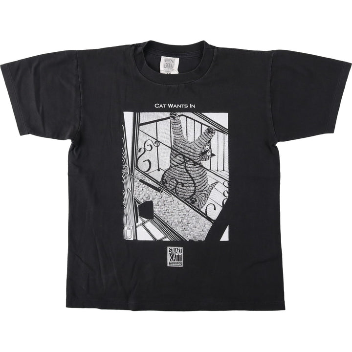 STUART KATT Printed T-Shirt, Made in Canada, Men's Size L (approx.) cotton black type Vintage Second Hand