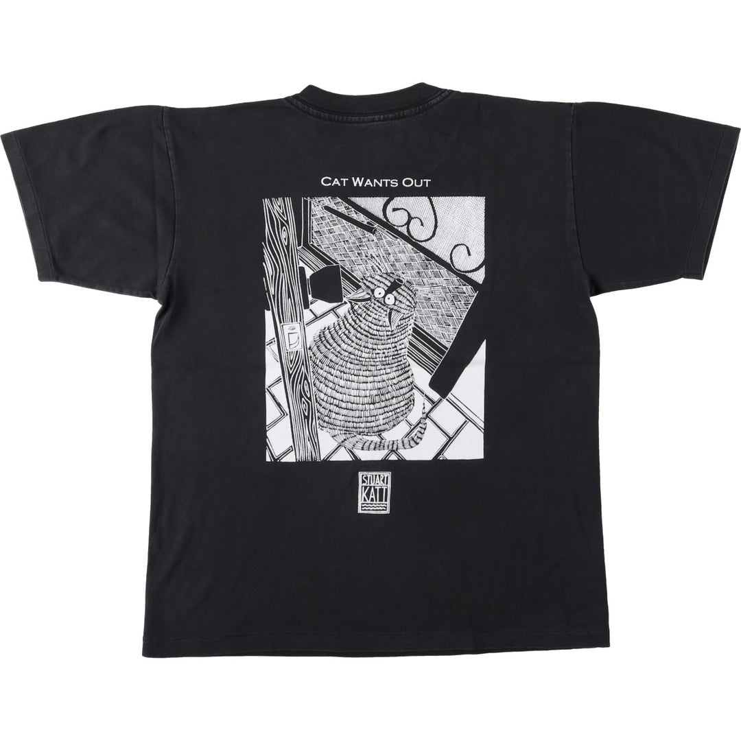 STUART KATT Printed T-Shirt, Made in Canada, Men's Size L (approx.) cotton black type Vintage Second Hand