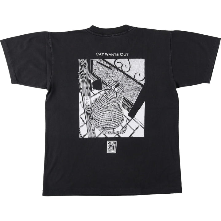 STUART KATT Printed T-Shirt, Made in Canada, Men's Size L (approx.) cotton black type Vintage Second Hand