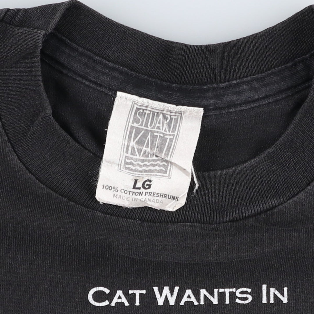 STUART KATT Printed T-Shirt, Made in Canada, Men's Size L (approx.) cotton black type Vintage Second Hand