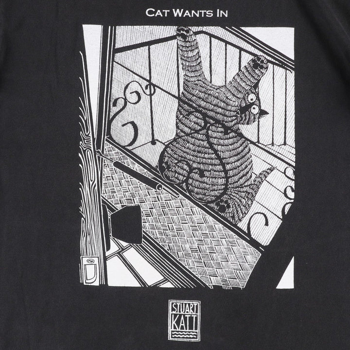 STUART KATT Printed T-Shirt, Made in Canada, Men's Size L (approx.) cotton black type Vintage Second Hand