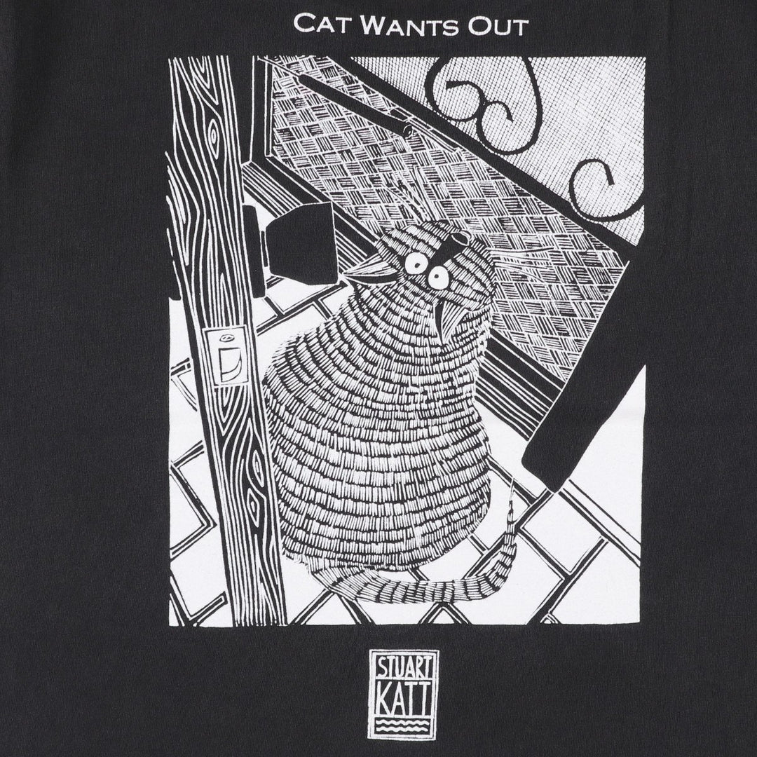 STUART KATT Printed T-Shirt, Made in Canada, Men's Size L (approx.) cotton black type Vintage Second Hand