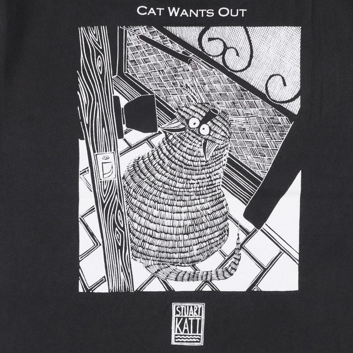 STUART KATT Printed T-Shirt, Made in Canada, Men's Size L (approx.) cotton black type Vintage Second Hand