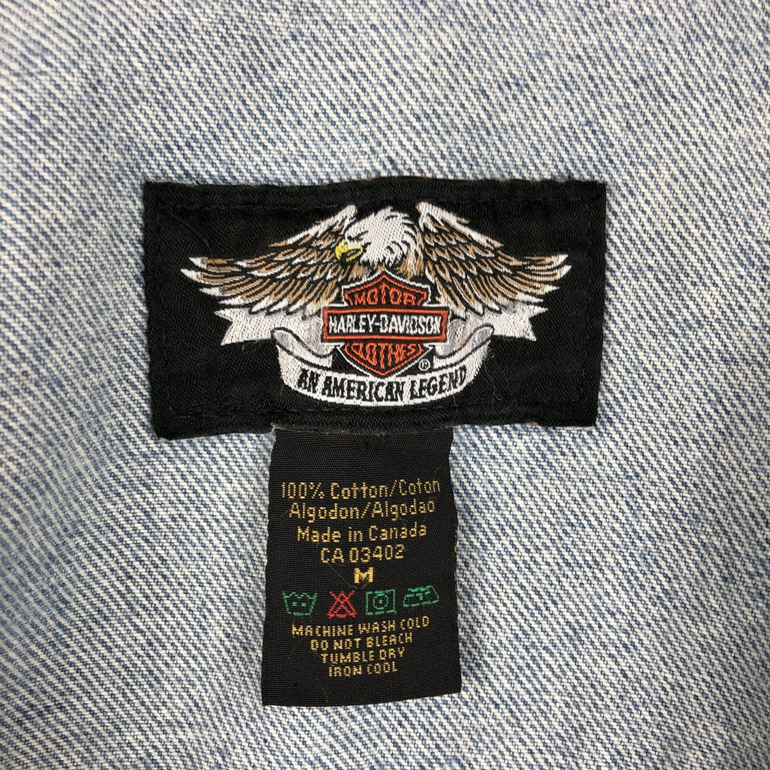 Harley-Davidson denim jacket with back logo, made in Canada, men's size M equivalent. cotton blue type Vintage Second Hand