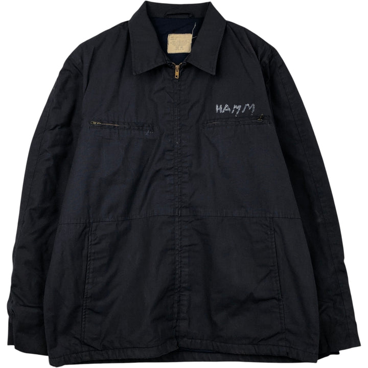 1970'S US Military Issue Utility Jacket, Made in USA, Size 44L (Men's XL equivalent), Vintage polyester navy blue type Vintage Second Hand